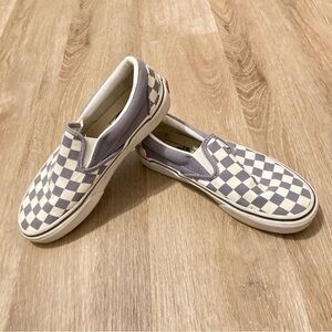 Vans grey white checkered slip-ons women’s size 6 youth size 4.5